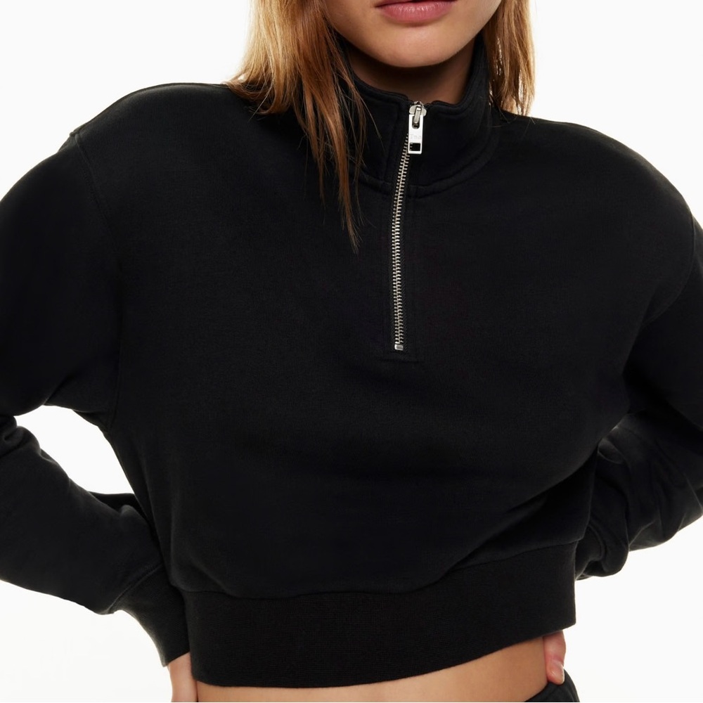 TNA CozyAF Fleece Black Quarter-Zip Cropped Sweater